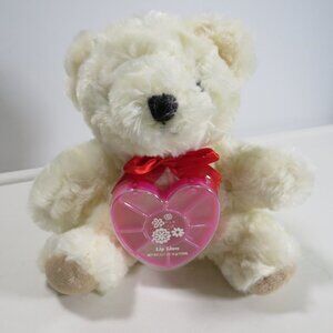 Cream Teddy Bear with heart shaped lip gloss New - Sealed (very soft bear)